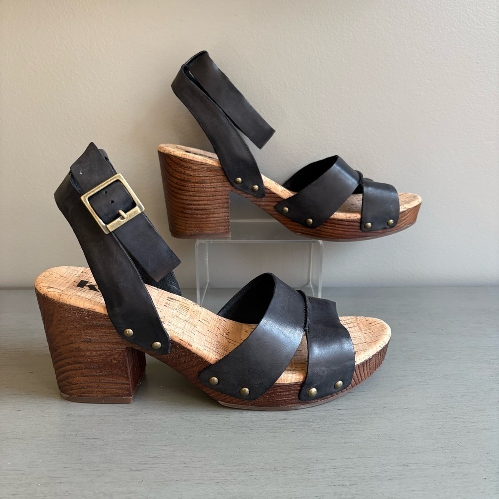Korks Kork-Ease Mia Black Leather Slingback Platform Sandal Shoe Women 10 Studs - Picture 3 of 15